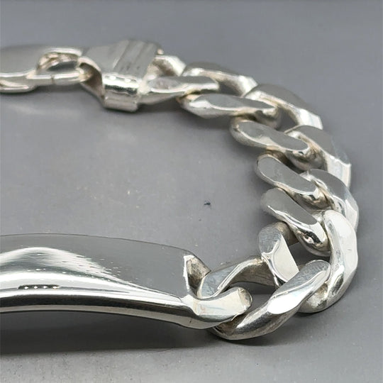 Sterling Silver Heavy Curb ID Bracelet
