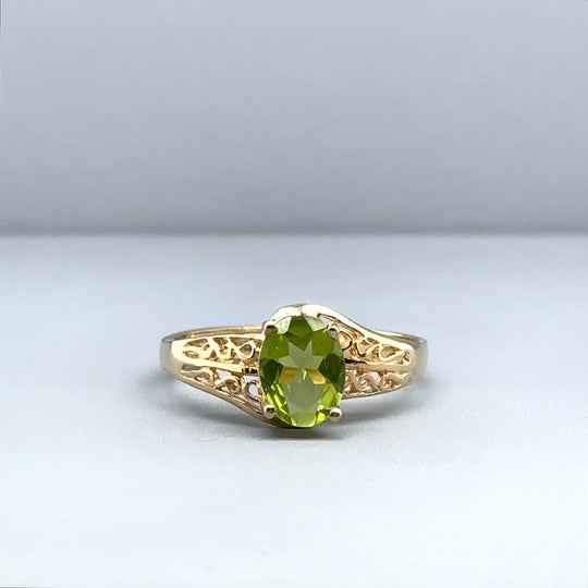 9ct Yellow Gold Single Stone Green Amethyst Ring - Size Q