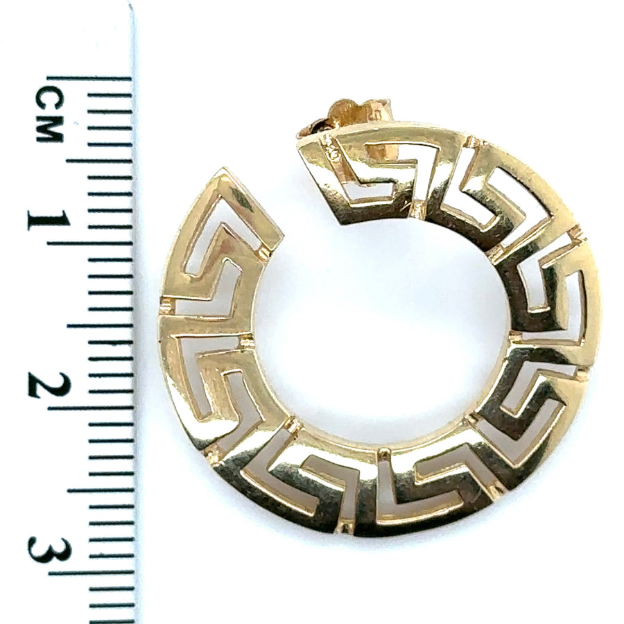 14ct Yellow Gold Greek Key Swirl Earrings