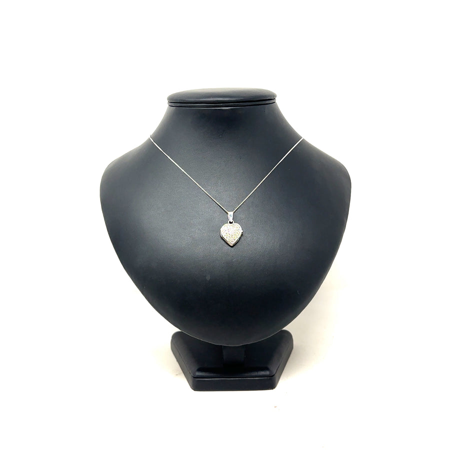 9ct White Gold Cubic Zirconia Heart Locket and Fine Chain (20")
