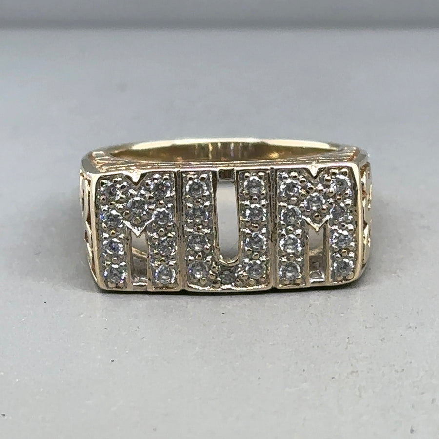 9ct Yellow Gold Cubic Zirconia Mum Ring - Size P