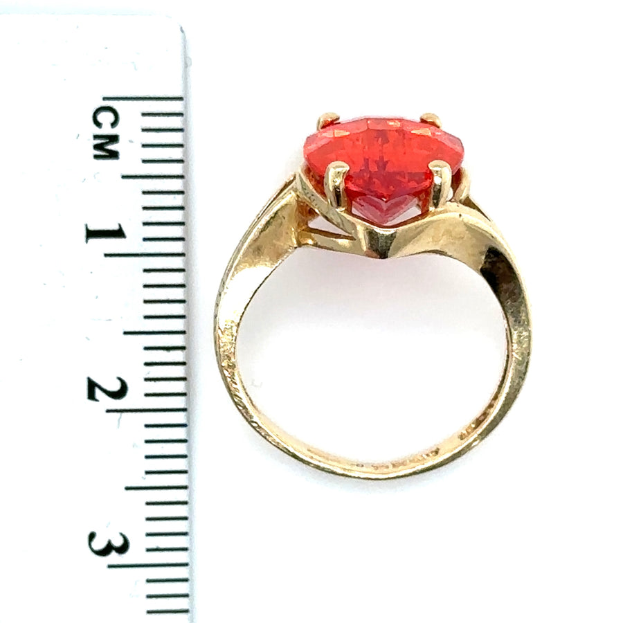 14ct Yellow Gold Orange Synthetic Stone Ring - Size L 1/2