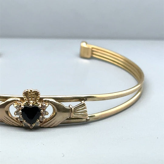 9ct Yellow Gold Cubic Zirconia Claddagh Bangle