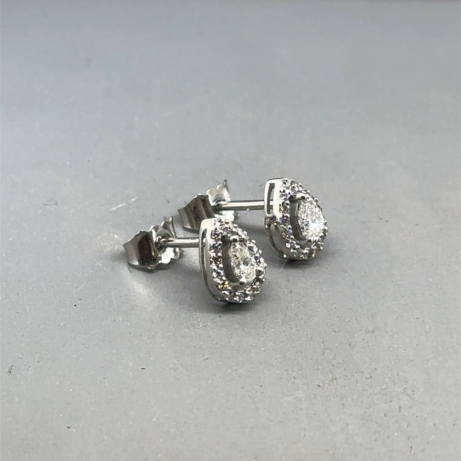 18ct White Gold Pear Halo Diamond Stud Earrings (c. 0.60ct)