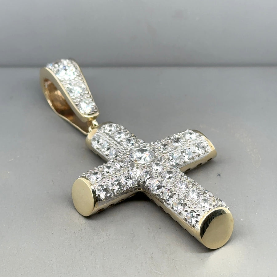 9ct Yellow Gold Chunky Cubic Zirconia Cross Pendant