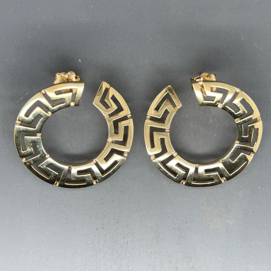 14ct Yellow Gold Greek Key Swirl Earrings
