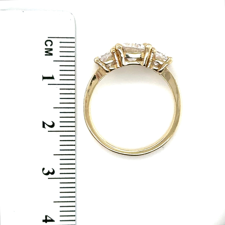 9ct Yellow Gold Three Stone Cubic Zirconia Ring - Size O 1/2