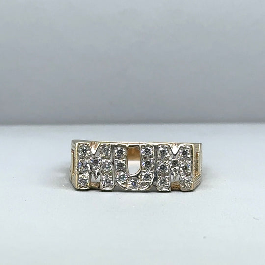 9ct Yellow Gold Cubic Zirconia Mum Ring - Size R