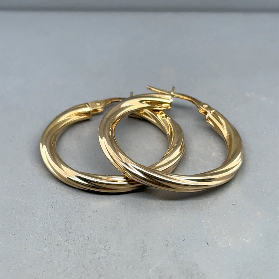 9ct Yellow Gold Twist Hoop Earrings