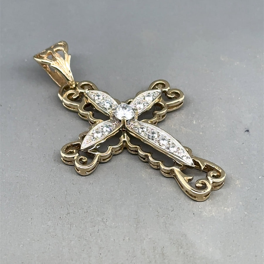 9ct Yellow Gold Fancy Cubic Zirconia Cross Pendant