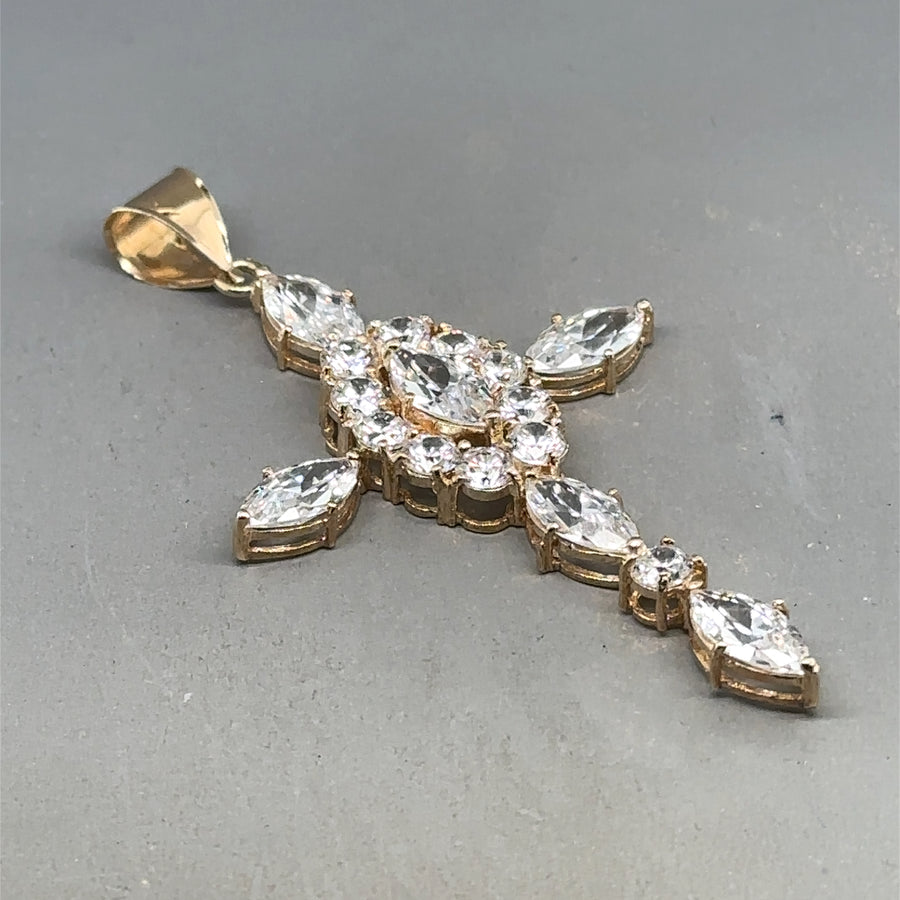 9ct Yellow Gold Cubic Zirconia Set Fancy Cross Pendant
