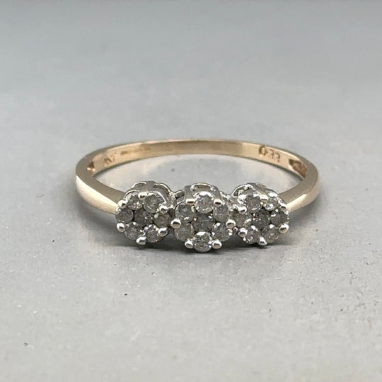 9ct Yellow Gold Three Diamond Cluster Ring (c. 0.33ct) - Size P