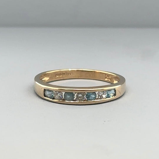 9ct Yellow Gold Blue and White Cubic Zirconia Ring - Size L 1/2
