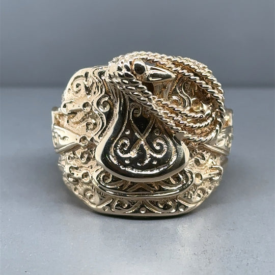 9ct Yellow Gold Heavy Saddle Ring - Size Z