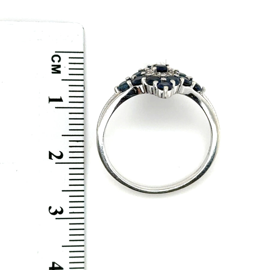 9ct White Gold Sapphire and Diamond Ring - Size R 1/2
