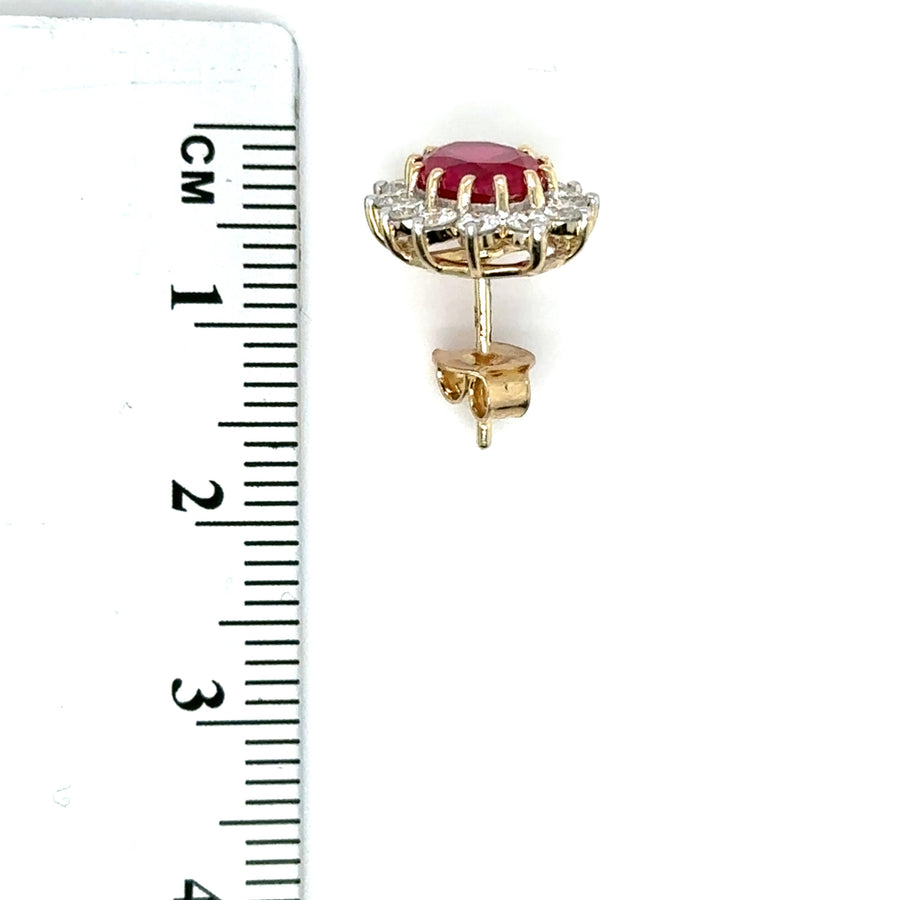 9ct Yellow Gold Lab Grown Diamond and Ruby Cluster Stud Earrings (c. 0.95ct) NEW!