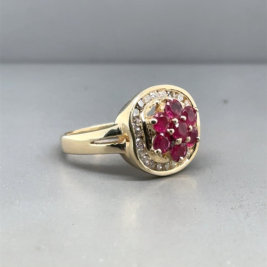 14ct Yellow Gold Ruby and Diamond Ring (c. 0.40ct) - Size M 1/2