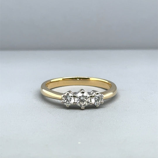 18ct Yellow Gold Three Stone Diamond Ring (c. 0.50ct) - Size O