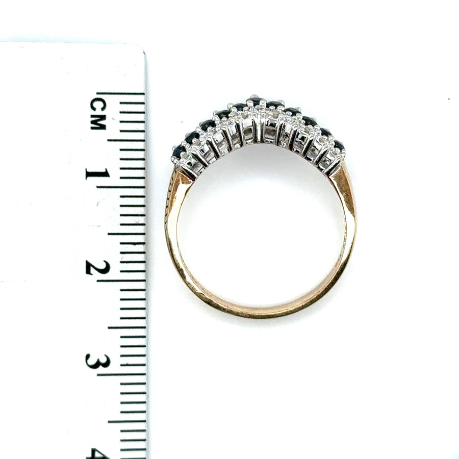 9ct Yellow Gold Sapphire and Diamond Chevron Ring - Size P