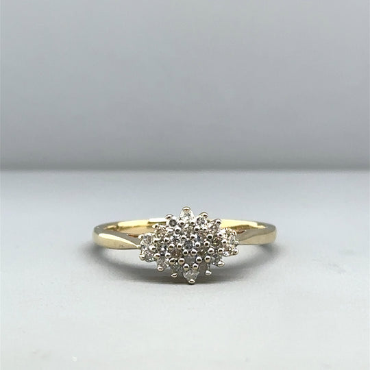 9ct Yellow Gold Diamond Cluster Ring (c. 0.25ct) - Size P