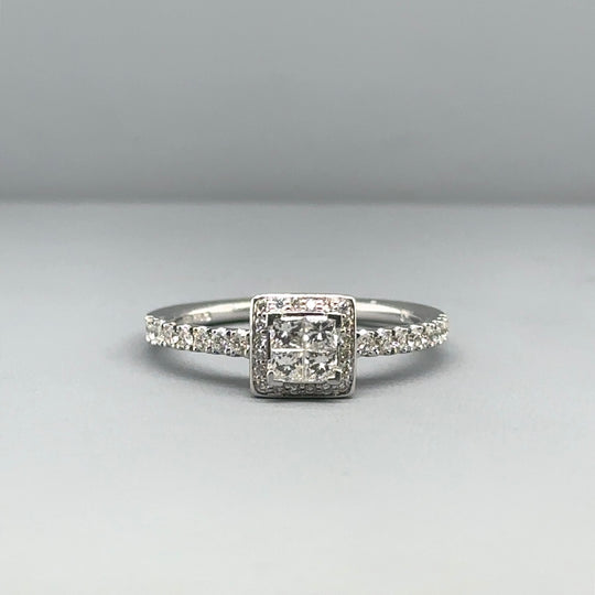 18ct White Gold Diamond Square Ring (c. 0.50 - 0.55ct) - Size M 1/2