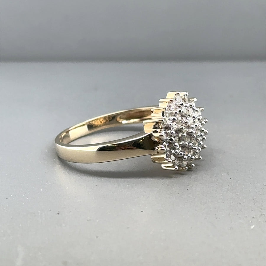 9ct Yellow Gold Diamond Cluster Ring (c. 0.35 - 0.40ct) - Size U