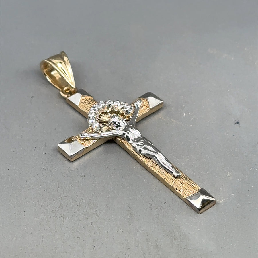 9ct Bi-Colour Cubic Zirconia Crucifix Pendant