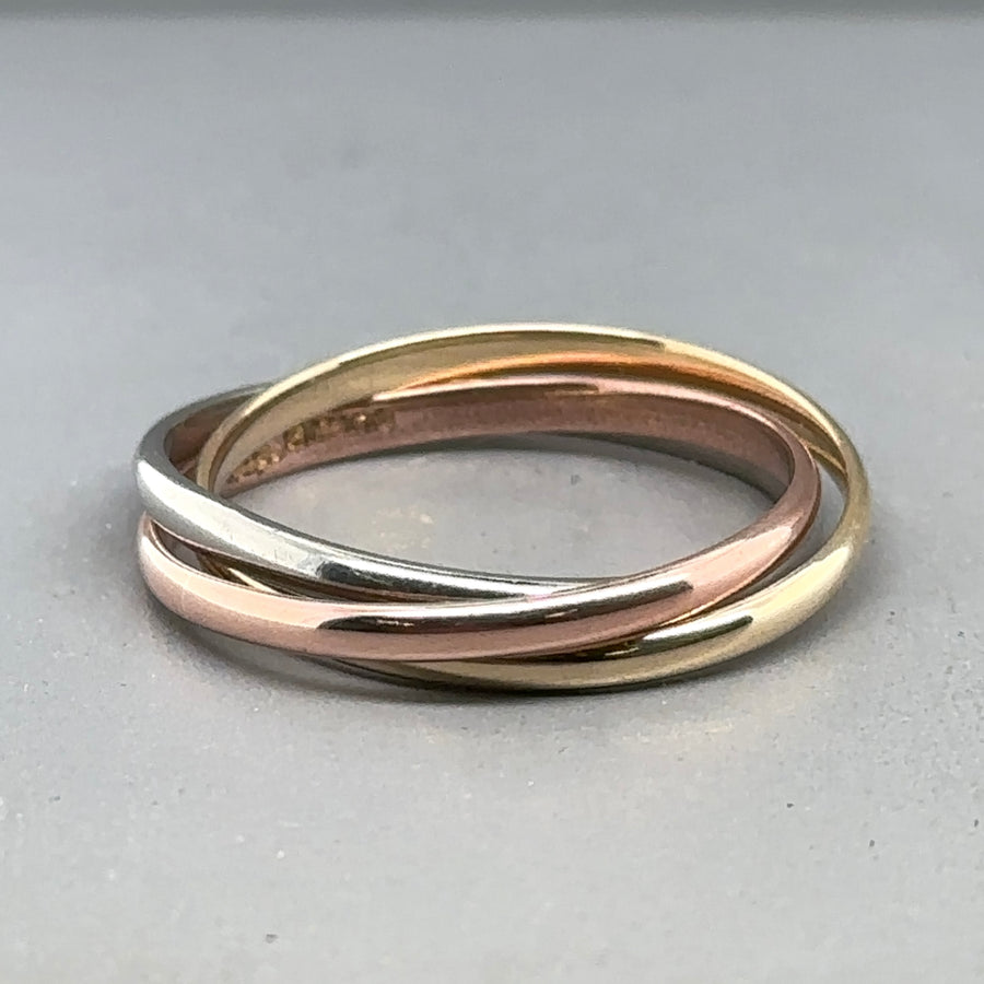 9ct Tri-Colour Russian Wedding Band Ring - Size P 1/2