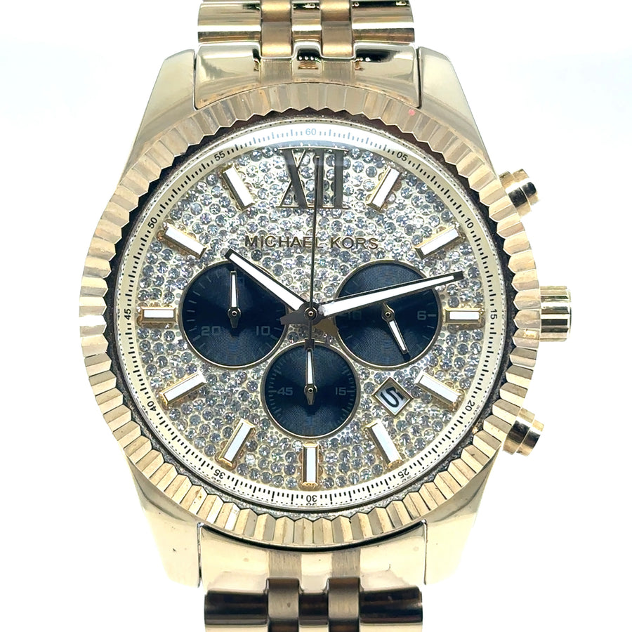 Pre-Owned Stainless Steel Gold Tone Stainless Steel Lexington Michel Kors Watch (Unisex)
