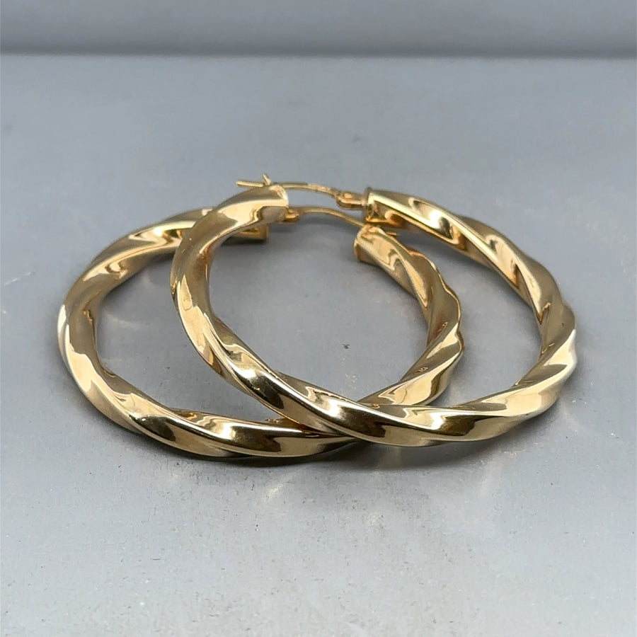 9ct Yellow Gold Twist Hoop Earrings