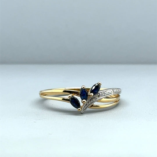 9ct Yellow Gold Fancy Diamond and Topaz Ring - Size R 1/2