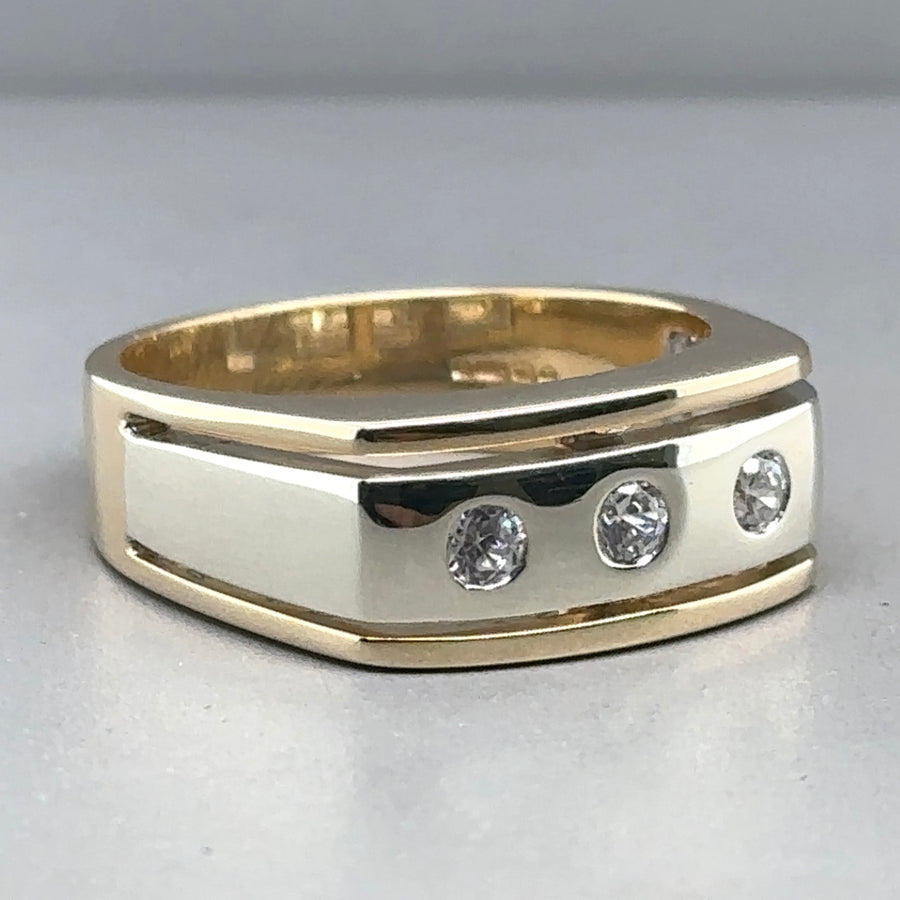 9ct Bi-Colour Three Stone Cubic Zirconia Ring - Size O 1/2