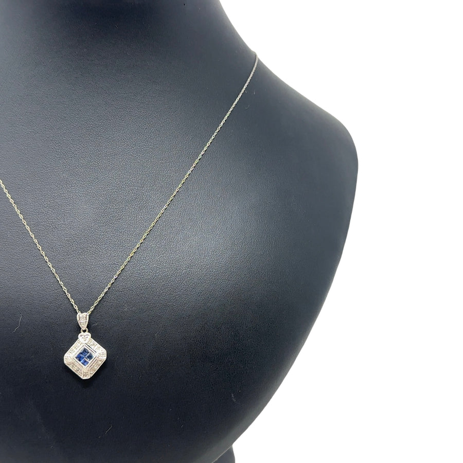 9ct White Gold Diamond and Topaz Pendant and Chain (20")