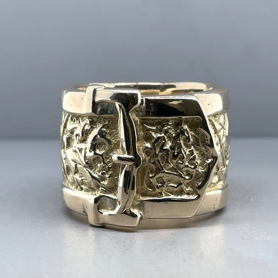 9ct Yellow Gold Heavy Buckle Ring - Size Y 1/2