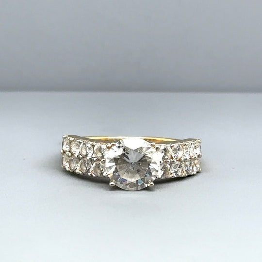 14ct Yellow Gold Cubic Zirconia Chunky Ring - Size P