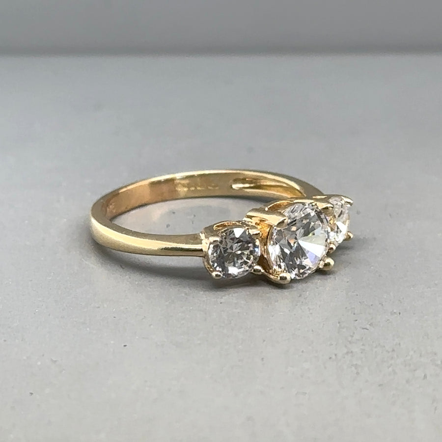9ct Yellow Gold Three Stone Cubic Zirconia Ring - Size O