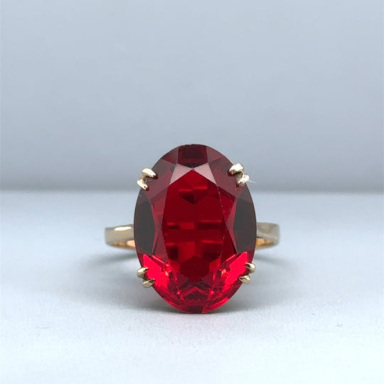 9ct Yellow Gold Synthetic Stone Dress Ring - Size Q