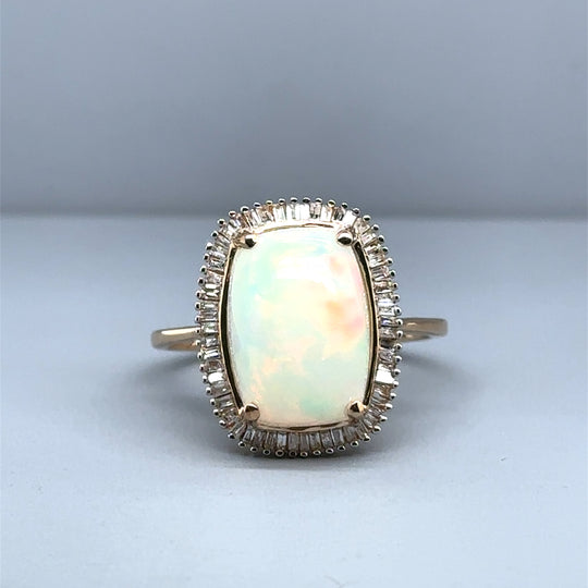 9ct Yellow Gold Opal and Diamond Ring (c. 0.50ct) - Size T 1/2