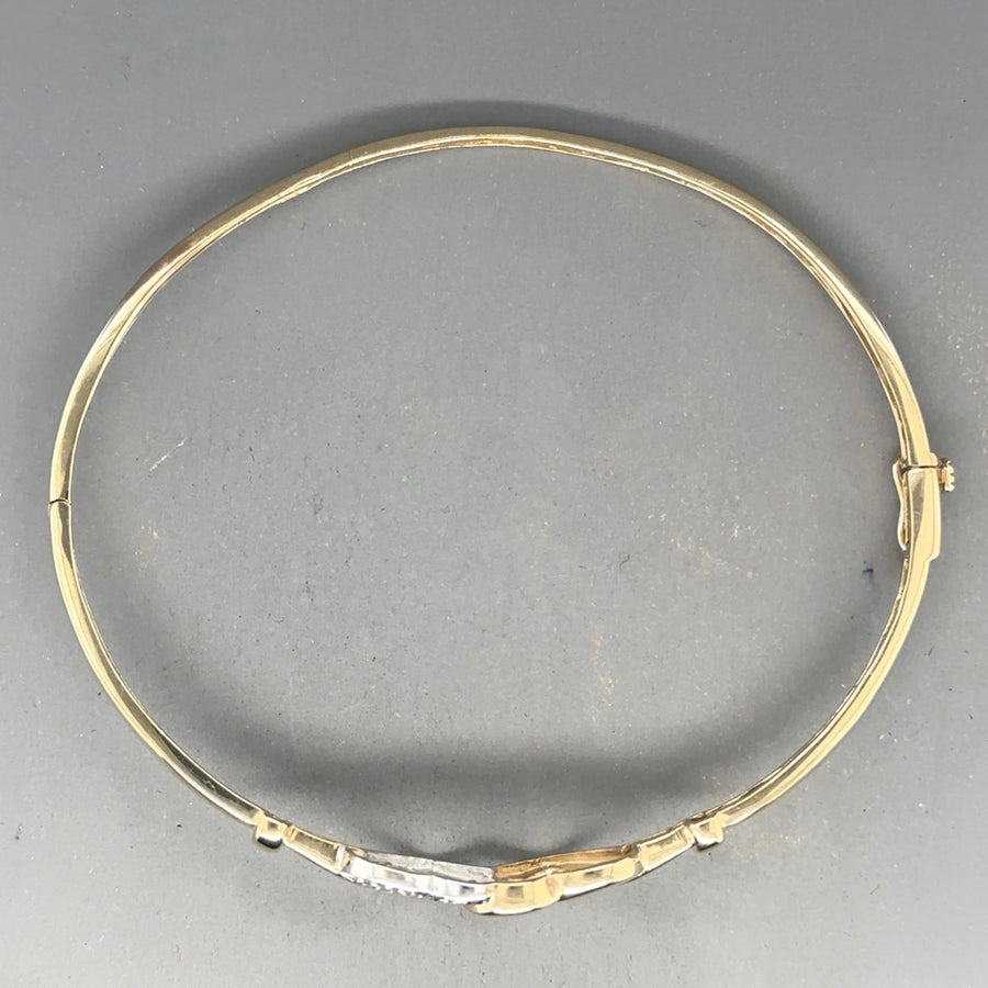 9ct Yellow Gold Diamond Set Double Heart Bangle