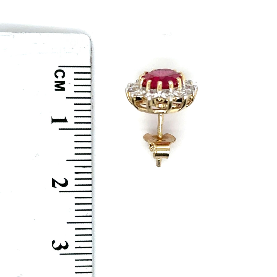 9ct Yellow Gold Lab Grown Diamond and Ruby Cluster Stud Earrings (c. 0.95ct) NEW!