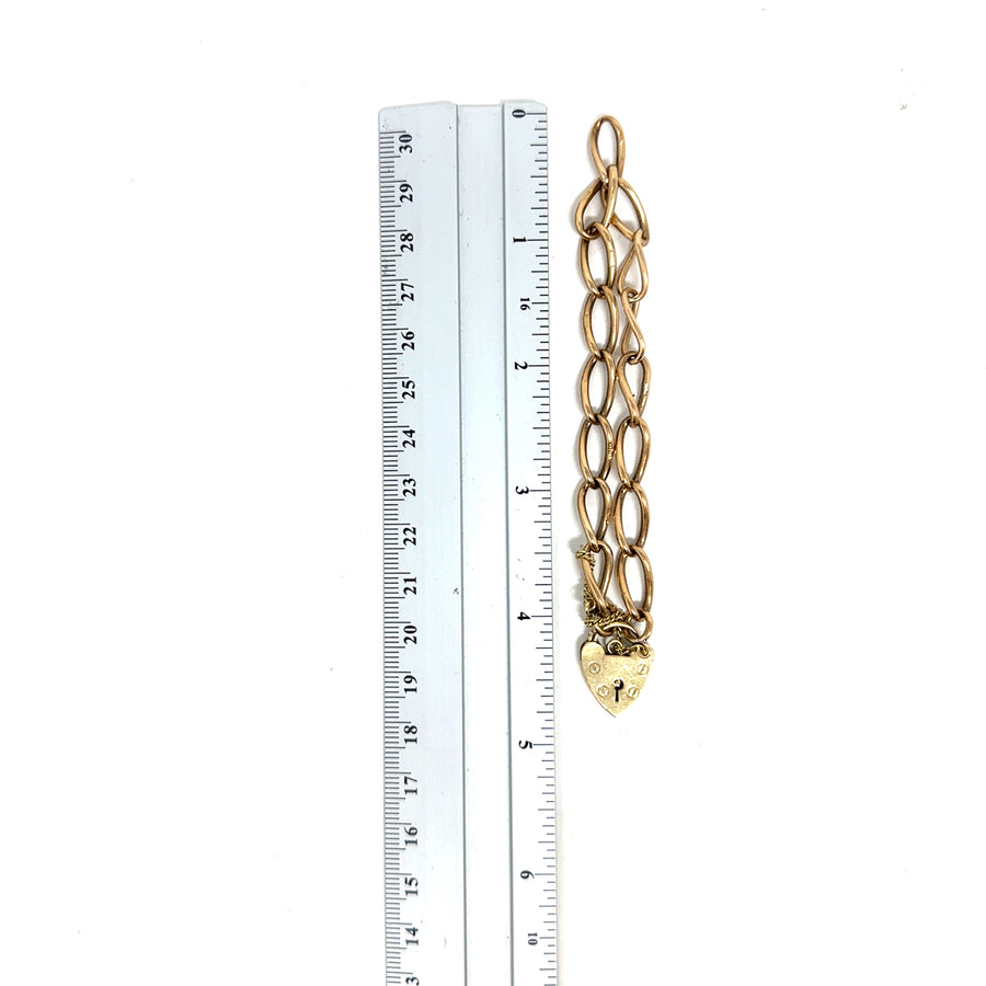 9ct Yellow Gold Curb Bracelet with Padlock and Safety Chain