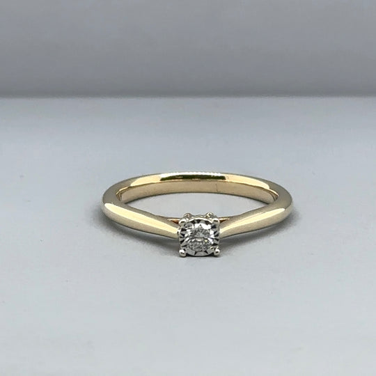 9ct Yellow Gold Single Stone Diamond Ring - Size K