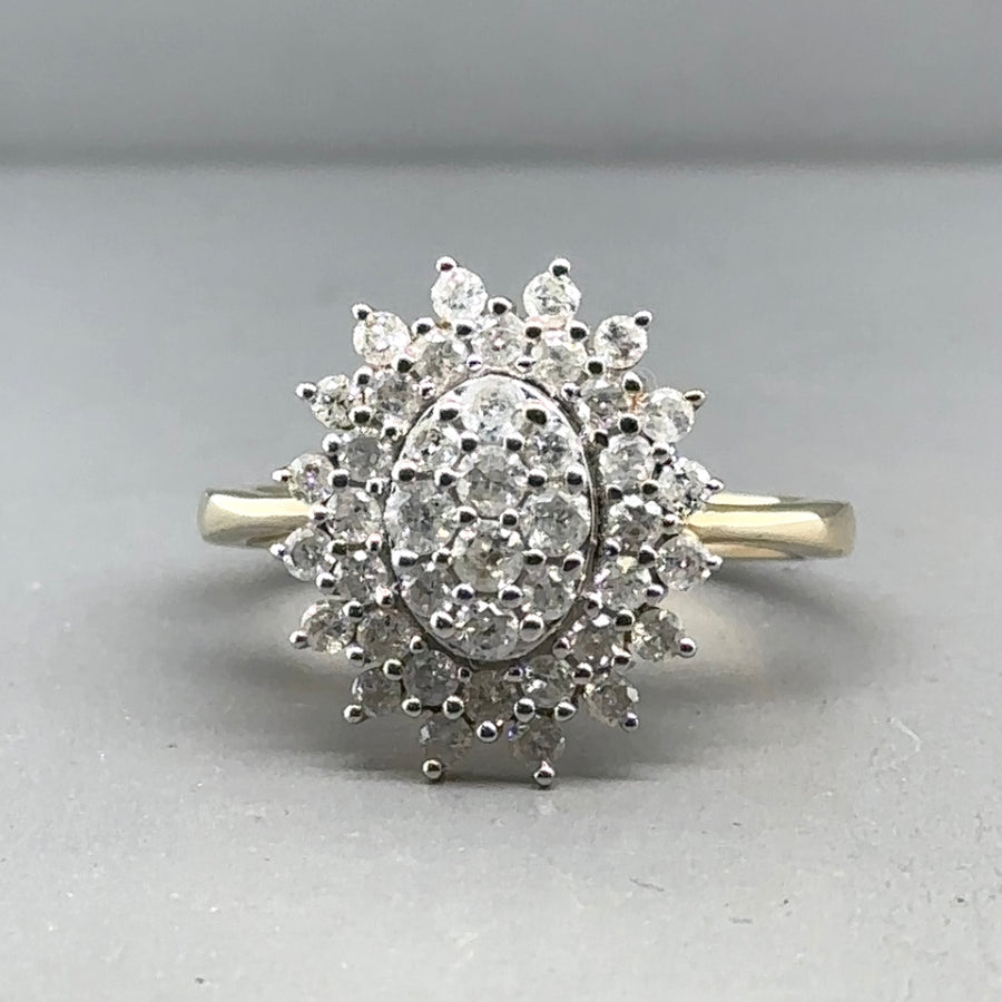 9ct Yellow Gold Diamond Cluster Ring (C. 0.90ct) - Size P