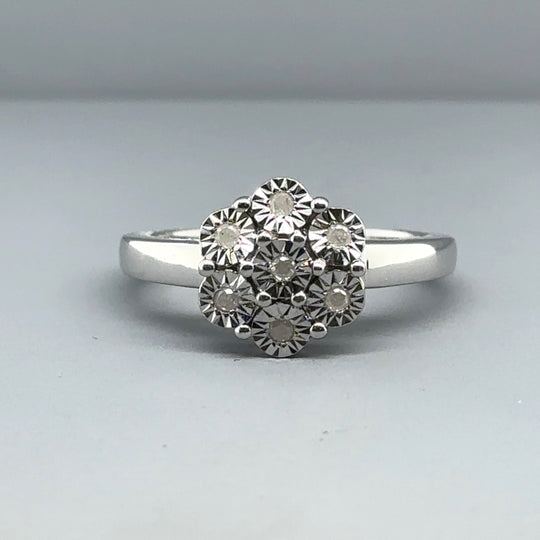 9ct White Gold Diamond Ring - Size N