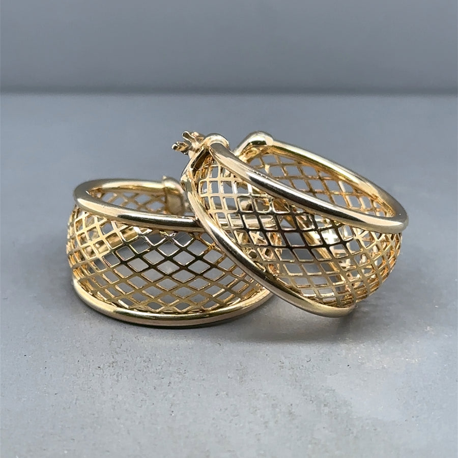 9ct Yellow Gold Basket Hoop Earrings