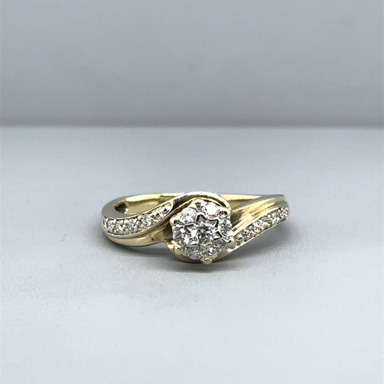 9ct Yellow Gold Diamond Cluster Ring (c. 0.25ct) - Size N