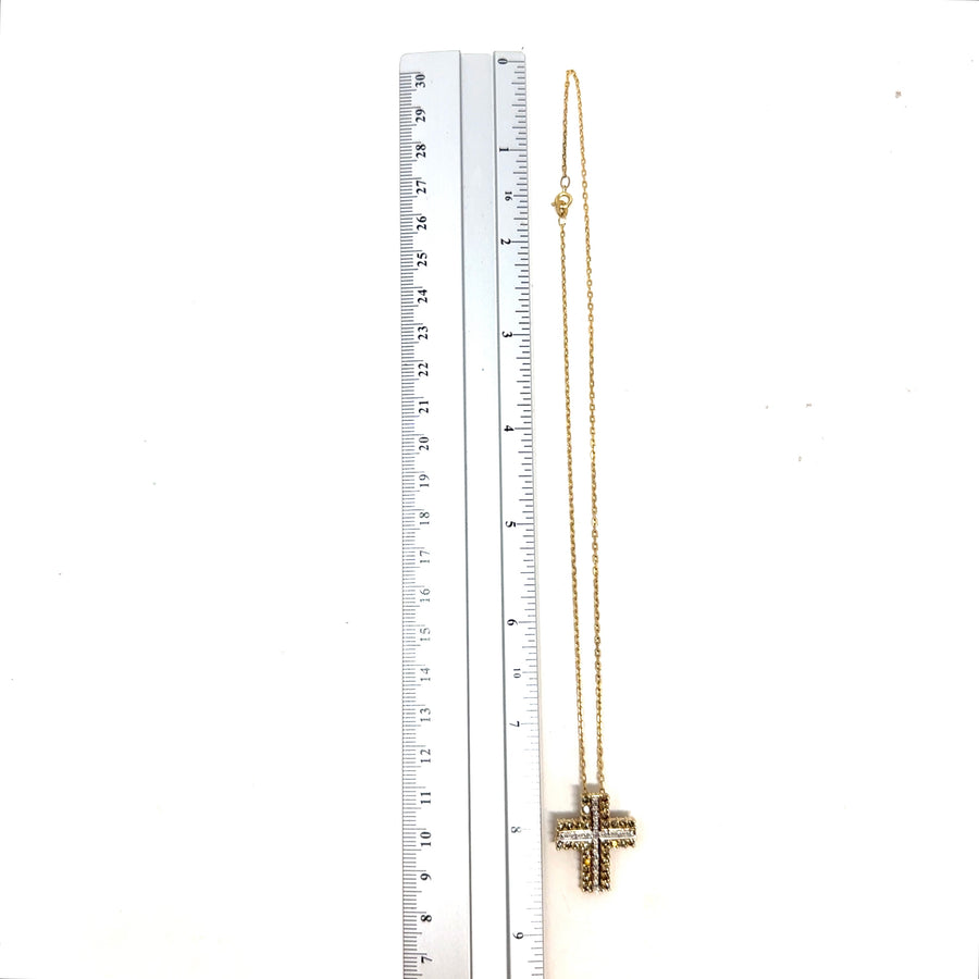 9ct Yellow Gold White and Brown Diamond Cross Pendant and Chain (c. 1.00 - 1.05ct) (17”)