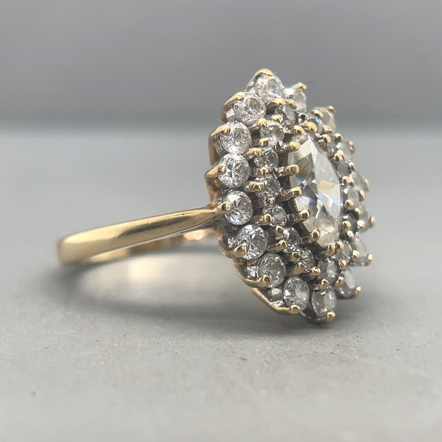 9ct Yellow Gold Cubic Zirconia Cluster Ring - Size M