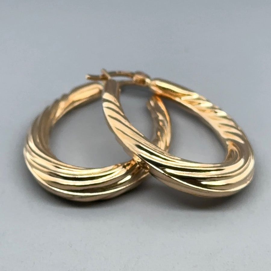 9ct Yellow Gold Twist Oval Hoop Earrings