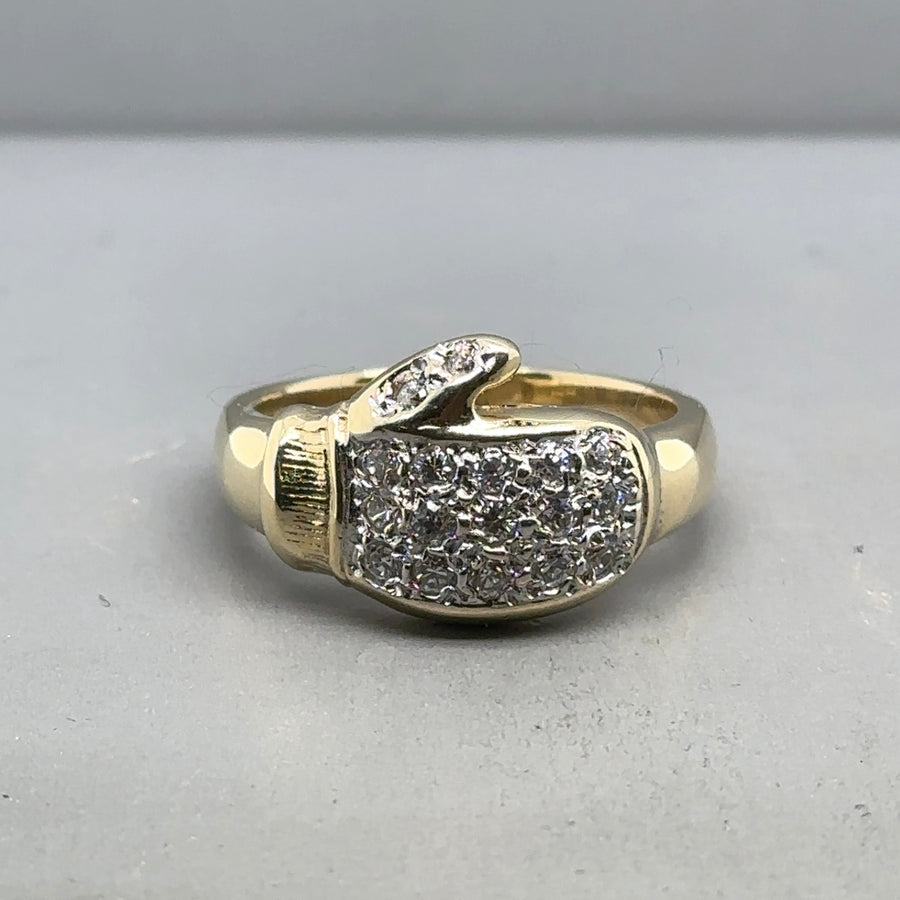 9ct Yellow Gold Cubic Zirconia Boxing Glove Ring - Size T 1/2